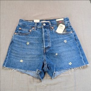 Levi's Ribcage Embroidered Cutoff Jean Shorts